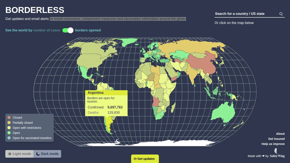 Карта проекта BORDERLESS компании SafetyWing