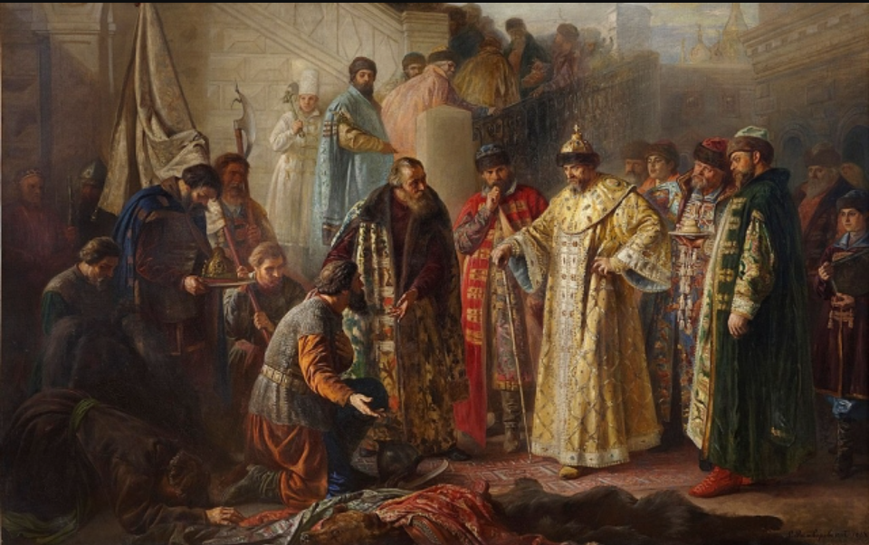 Станислав Ростворовский: "Посланники от Ермака на красном крыльце перед Иваном Грозным". 1884