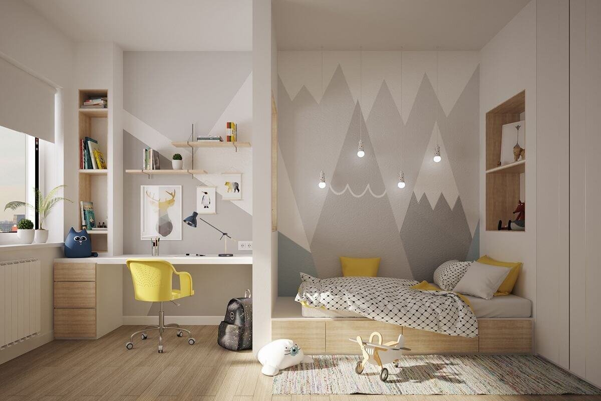 Зонирование детской на спальню и рабочую зону