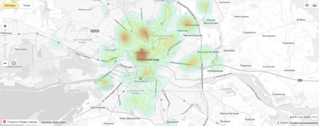 В Калининграде контуры плотности сейчас выглядят приблизительно так.
