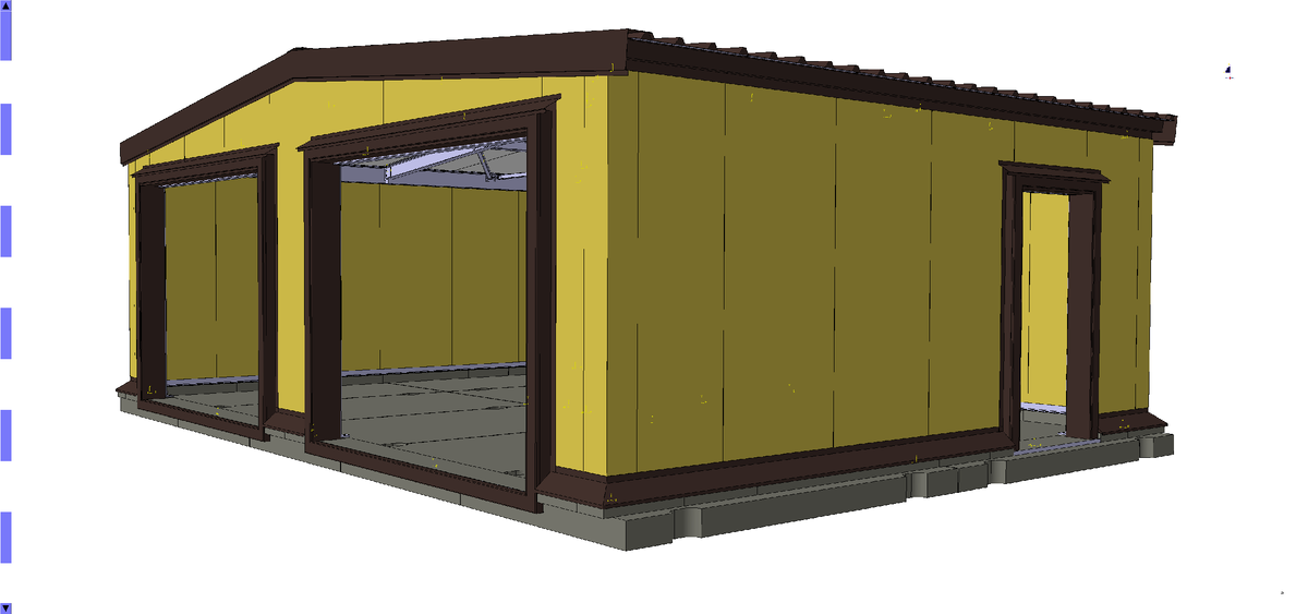 Компьютерная модель здания. Дверей и ворот  - по вкусу. Строится - быстро. Даже при самостоятельной постройке сложно совершить какие-то серьезные неустранимые ошибки. Да, госрегистрации оно не требует. 