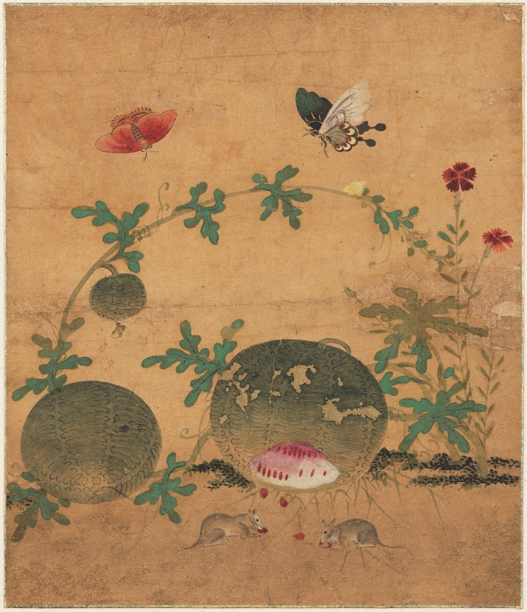 초충도 ~ chochungdo ~ чочунгдо. Основоположницей этого направления (изображение растений, насекомых, рыб, винограда, бабочек, цветов) считается художница Син Саимдан. Такие картины посылали знакомым в качестве благословения. Источник: koreanfolkart.org 