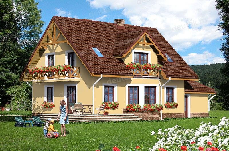 Проект дома 170 м2 с мансардой и одноместным гаражом, эркером и террасой - DTV100141