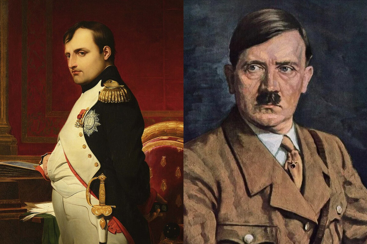 Наполеон Бонапарт и Адольф Гитлер. Иллюстрация демонстрируется в сугубо исторических целях. 