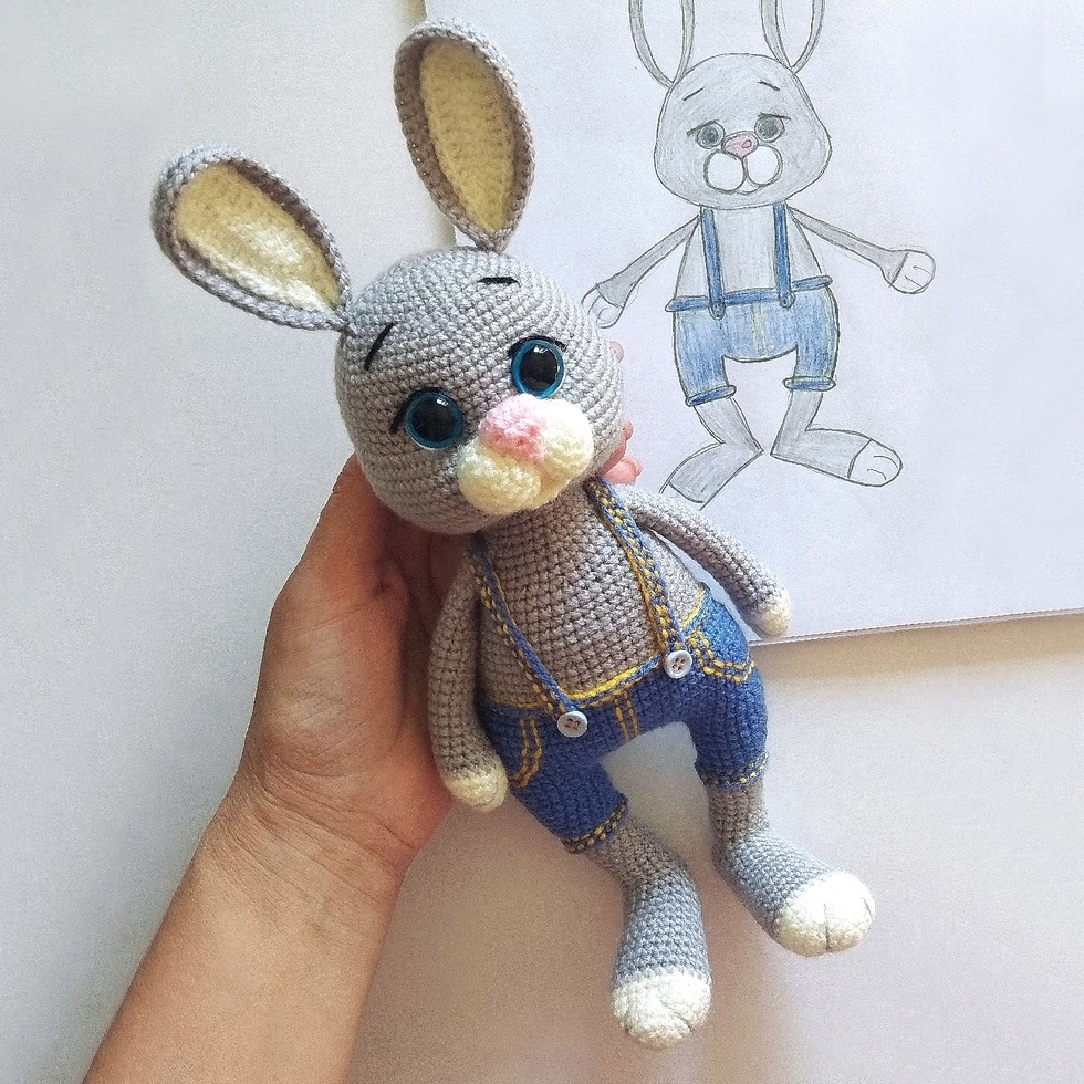 Большой плюшевый зайка амигуруми | Hi Amigurumi