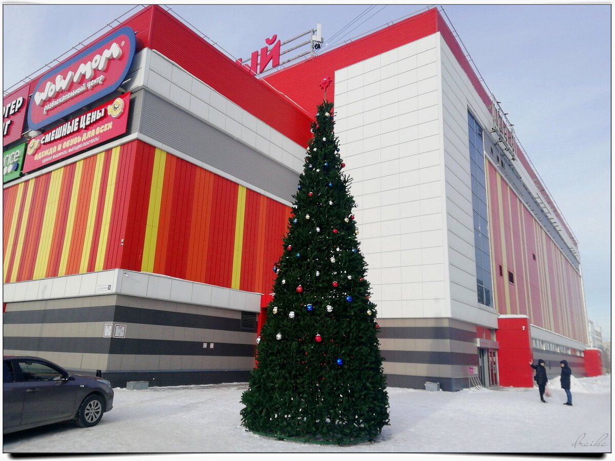 Ёлка у торгового центра "Праздничный на улице Балтийская/Лазурная в Барнауле