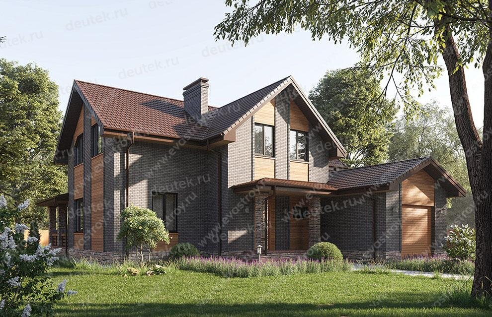 Проект двухэтажного дома 239 м2 с одноместным гаражом и террасой - LK-21