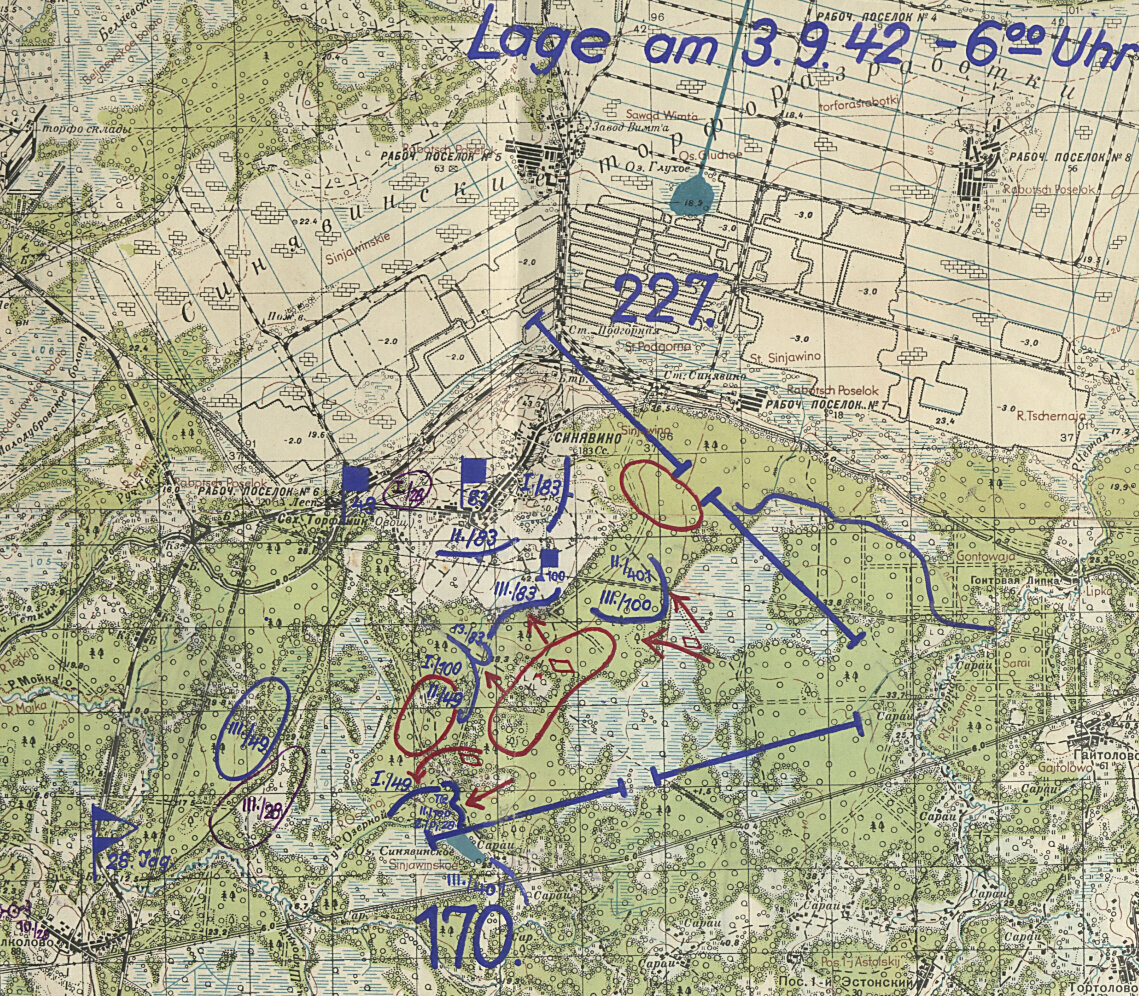 Карта обстановки к 06:00 03.09.1942.