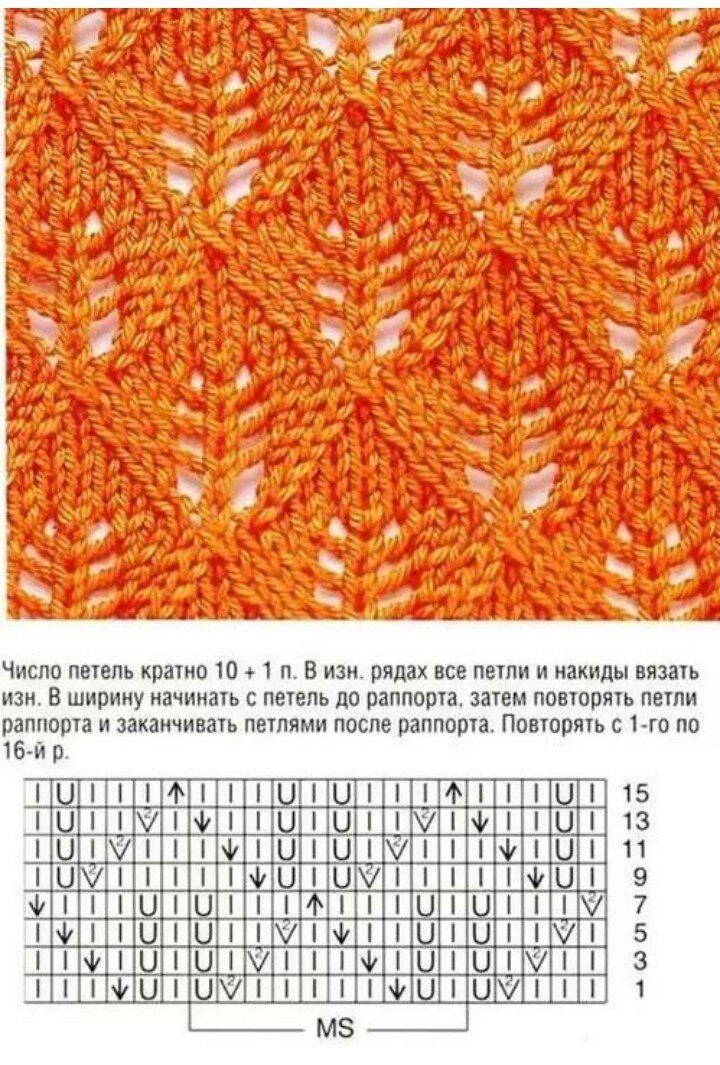 Нежный ажурный узор " Колосок " для вязания спицами