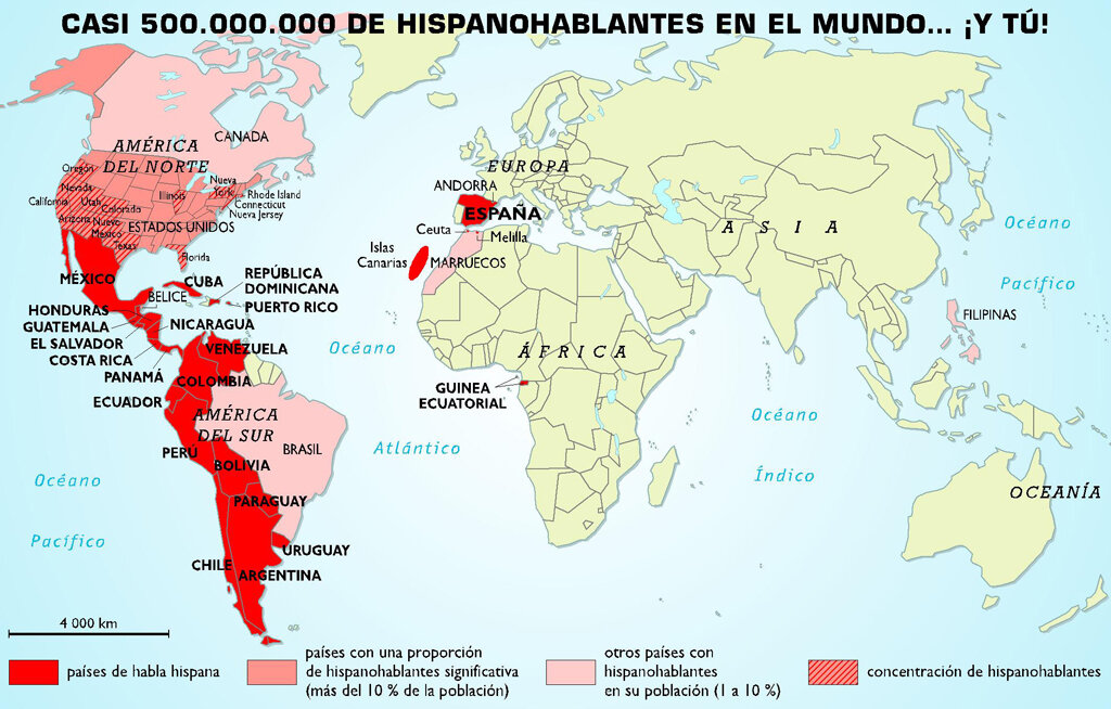 Карта испаноговорящих стран