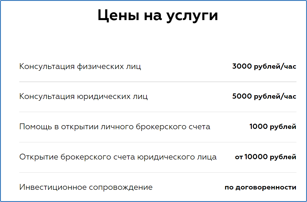 Цены на услуги финансового советника Дмитрия Мамаева