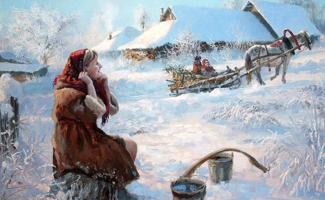 Девушка на санях картина