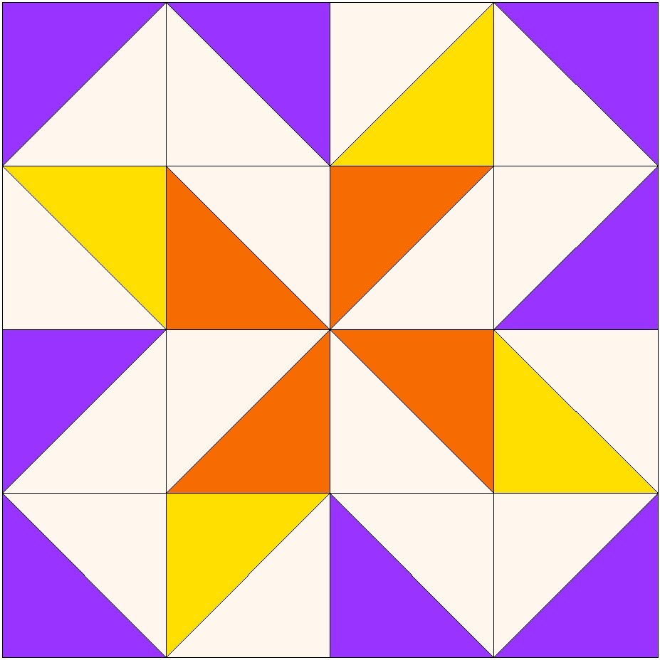 2 Лоскутный узор "цветок" 4х4 квадрата 4 цвета