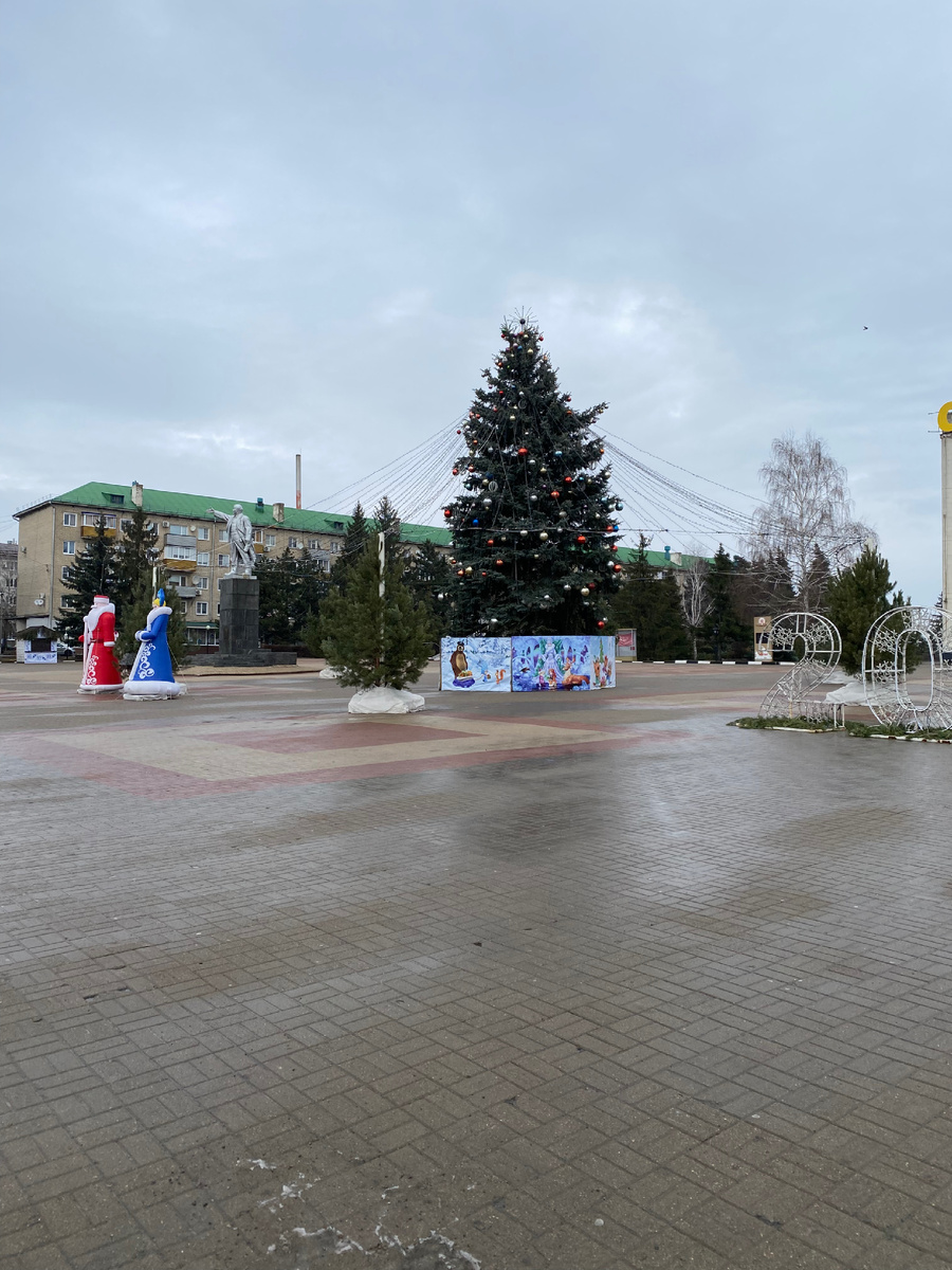 Незыблемый памятник Ленину в современной новогодней атрибутике