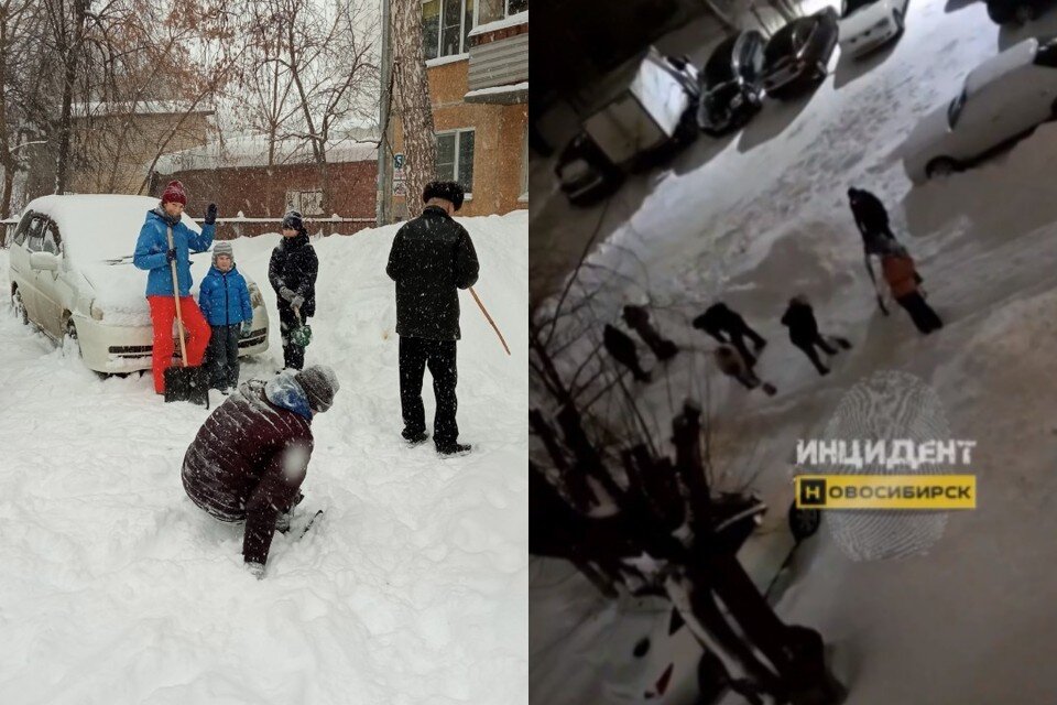     В Новосибирске жильцы домов сами вышли на уборку снега. Фото: предоставлено Светланой Каверзиной / Инцидент Новосибирск.