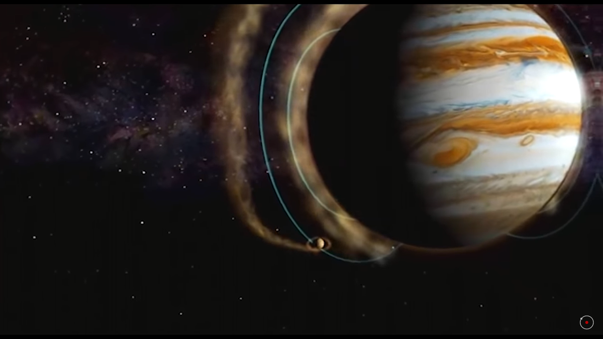 Шлейф от Ио, вызванный притяжением Юпитера. Кадр с канала Rub tsov channel.