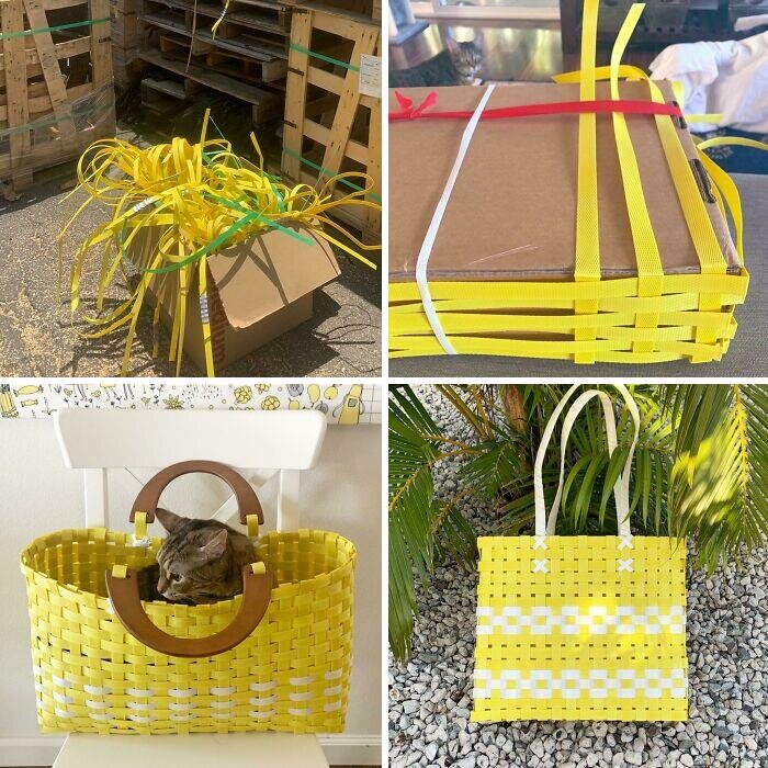 Источник: https://www.reddit.com/r/upcycling/comments/gksyno/i_take_plastic_shipping_bale_straps_from_hardware/