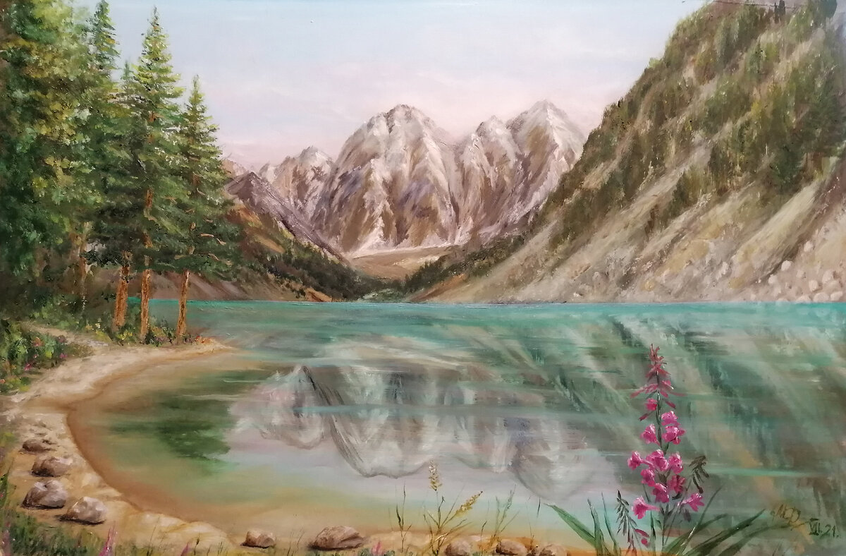 Картина маслом "Горный Алтай. Шавлинские озера"64 см х 42 см
