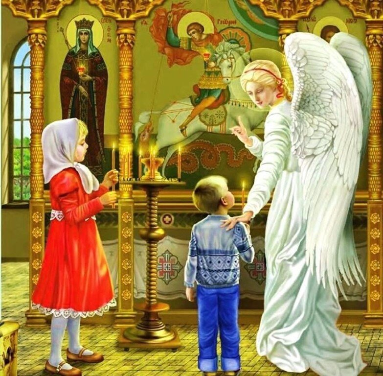 Ребенок идет в храм
