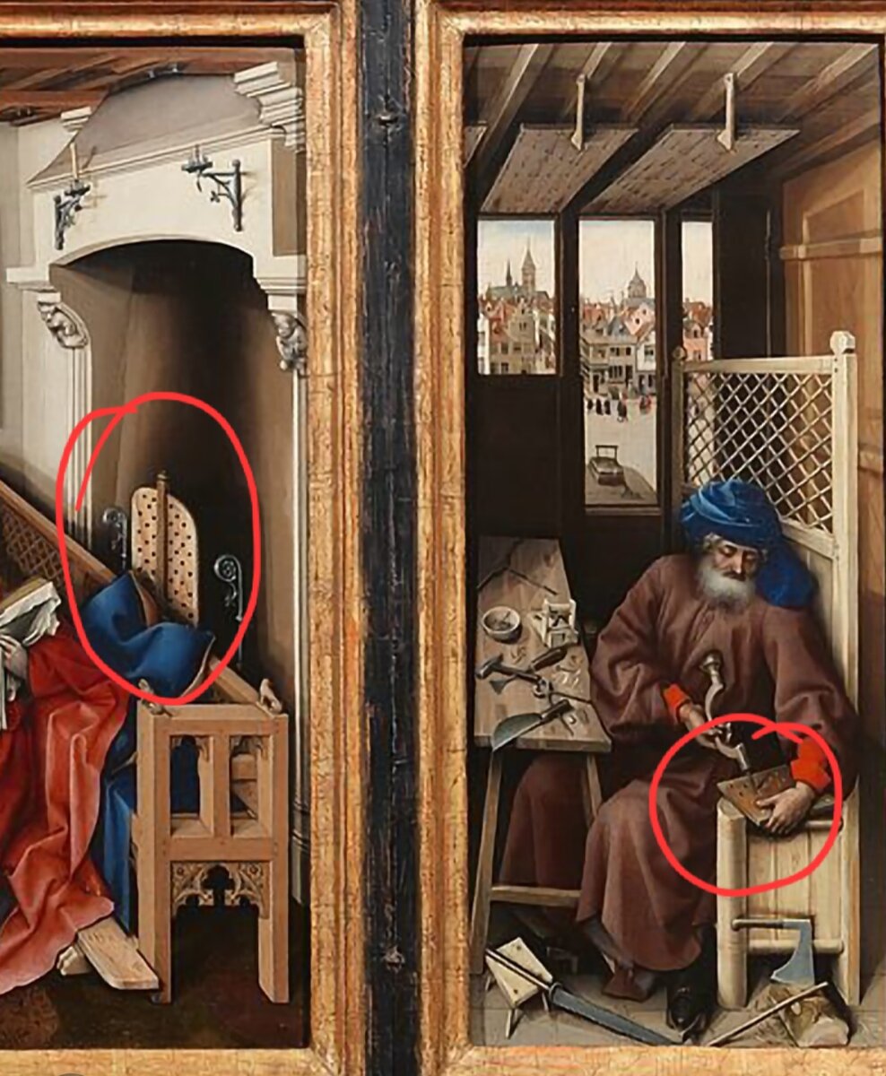 Скорее всего: Робер Кампен. Алтарь Мероде. ок. 1427-1432. Собрание музея Клойстерс в Нью-Йорке, филиал Метрополитен-музея. Фрагмент