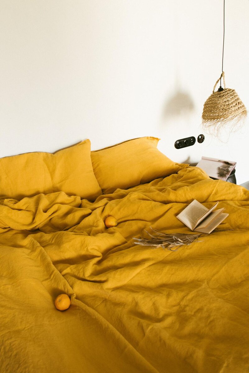 Желтый комплект из умягченного льна Linen Texture