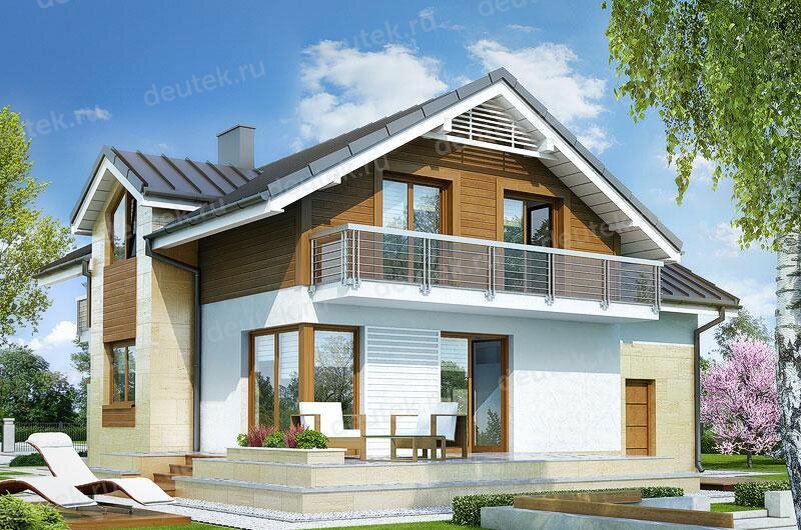 Проект дома 180 м2 из керамоблоков с мансардой, гаражом, балконом, кабинетом и террасой - DTV100163