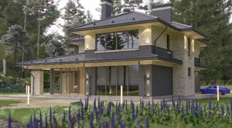 Левый и задний фасады дома. Источник изображения: Дзен-канал "Николай Ершов_ПРОЕКТЫ и ДИЗАЙН"