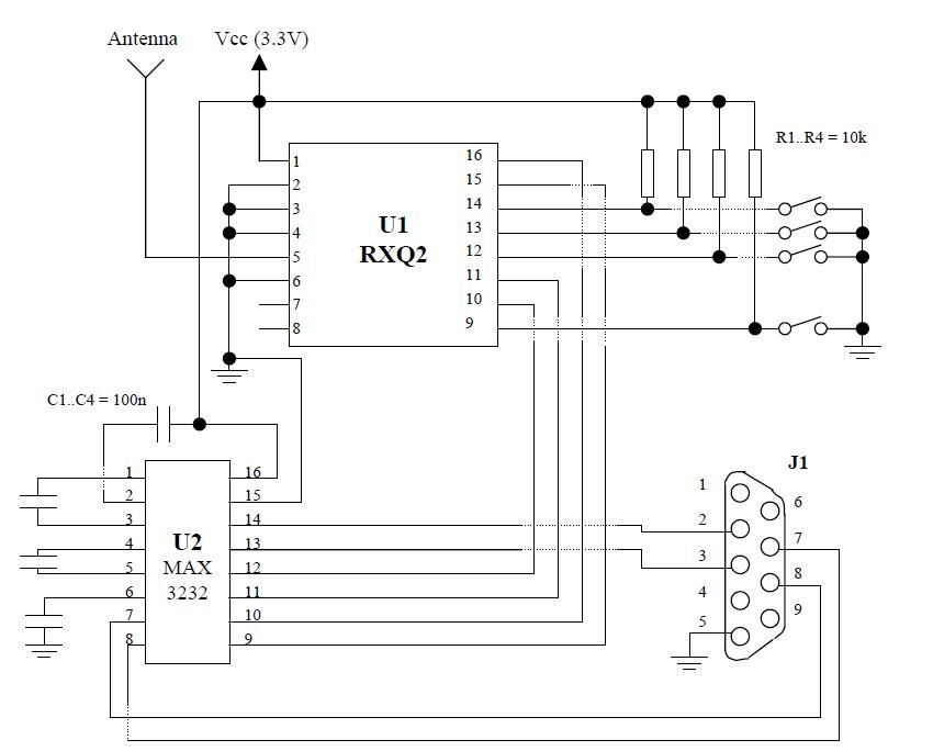  
Рис. 1. Схема включения RXQ2 для интерфейса RS232