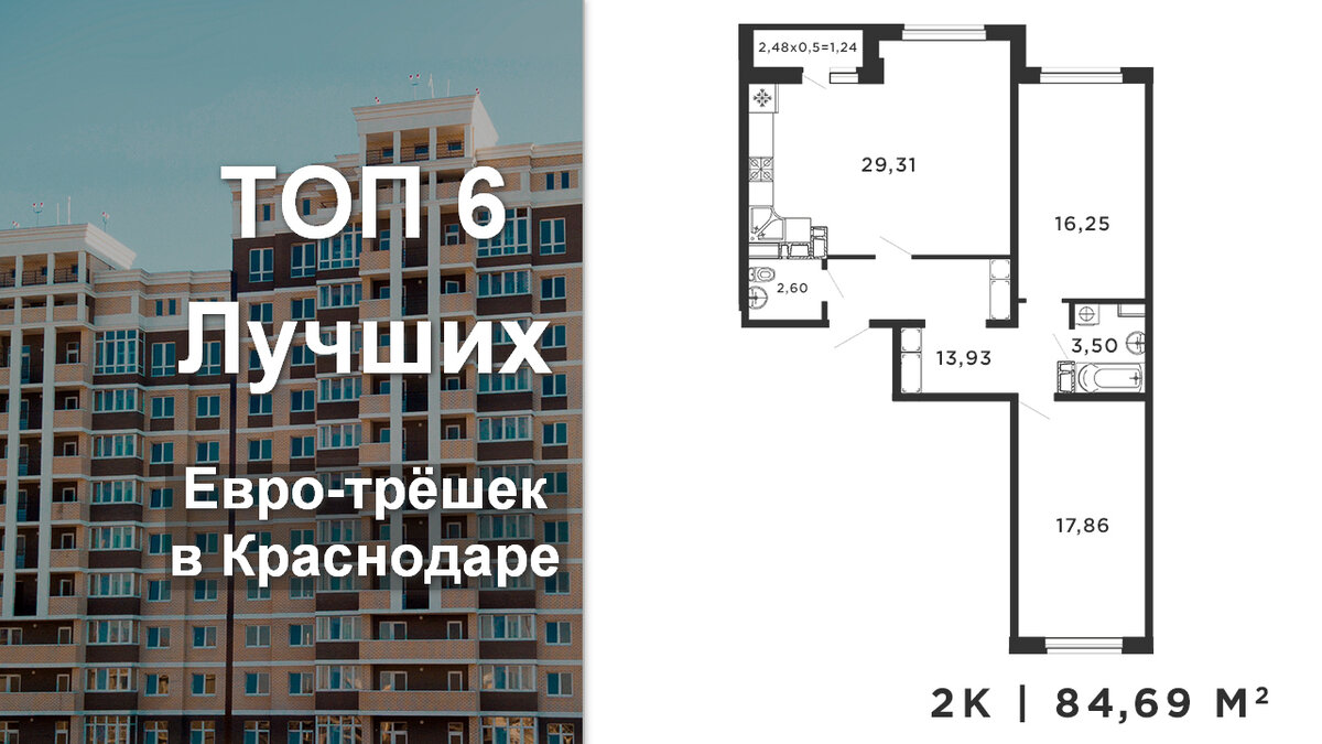 ТОП 6 лучших Евро-трехкомнатных (и трехкомнатных) в Краснодаре