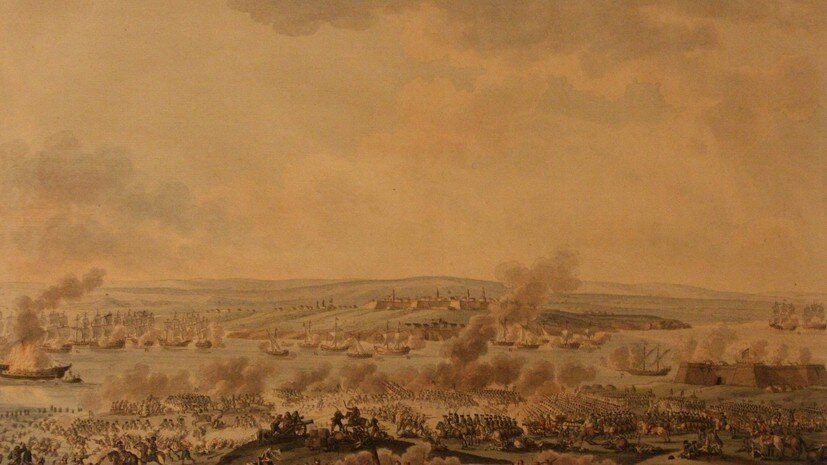     Бой у Кинбурна 1787 год, картина Кристиана фон Махеля, конец XVIII века  Wikimedia Commons