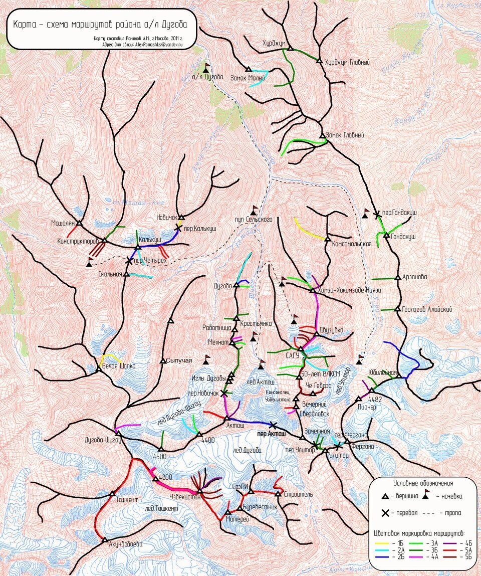 Схема маршрутов альплагеря