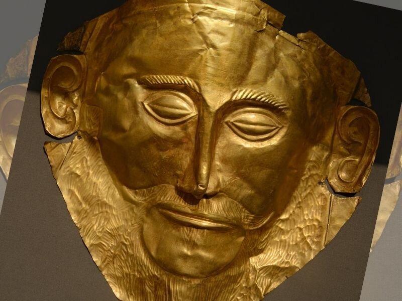 Золотая маска Агамемнона Микены. Погребальная маска Агамемнона. Золотая маска Шлиман. Агамемнон Шлиман.