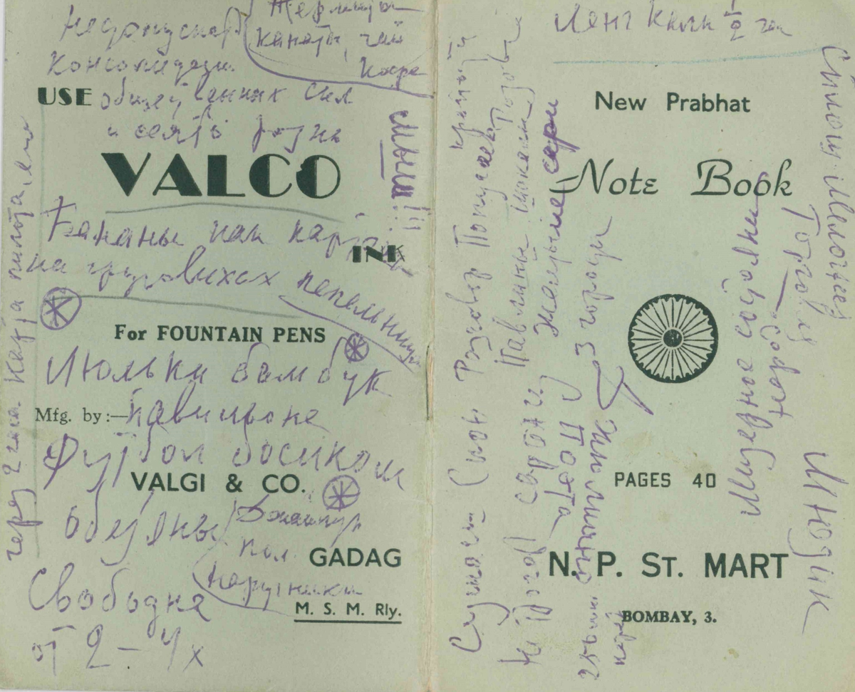 Записная книжка Н. Черкасова (разворот обложки). Коллекция Музейного комплекса в Разливе. Находится в музее «Келломяки-Комарово»