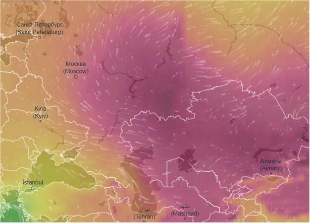 Рисунок 2. Атмосферное давление на Русской равнине на 20 декабря 2020 г.