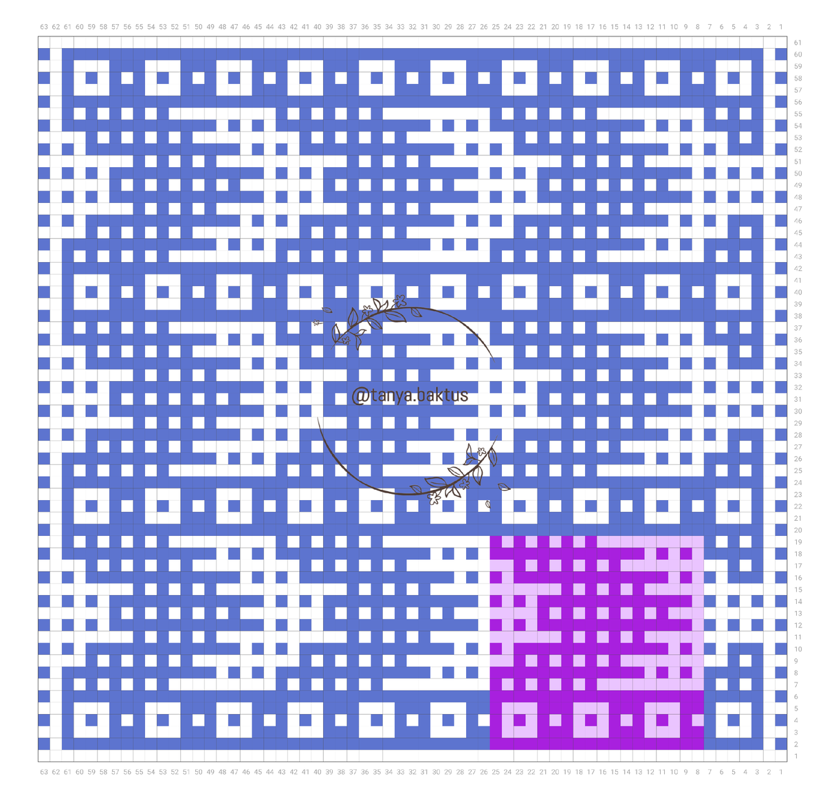 63 петли в ширину, 61 парных ряда в высоту.