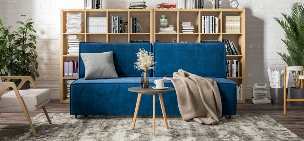 На фото прямой диван в стиле Лофт без подлокотников.