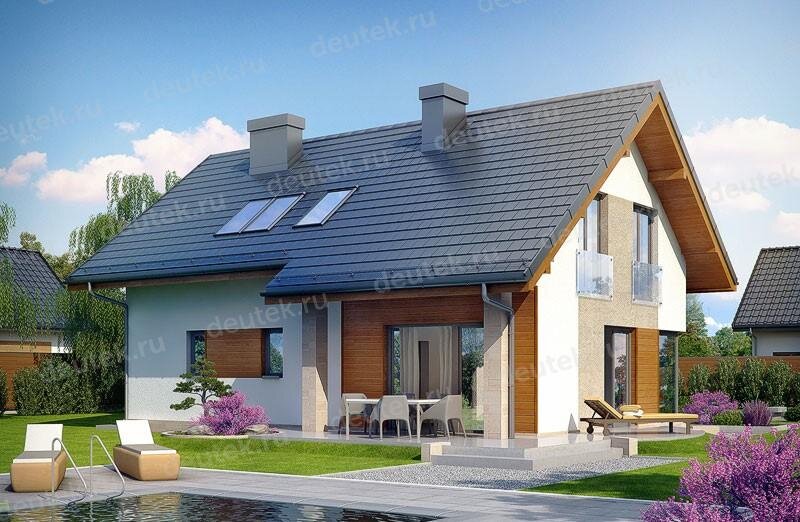 Проект дома 160 м2 с мансардой, гаражом и террасой - DTA100044 