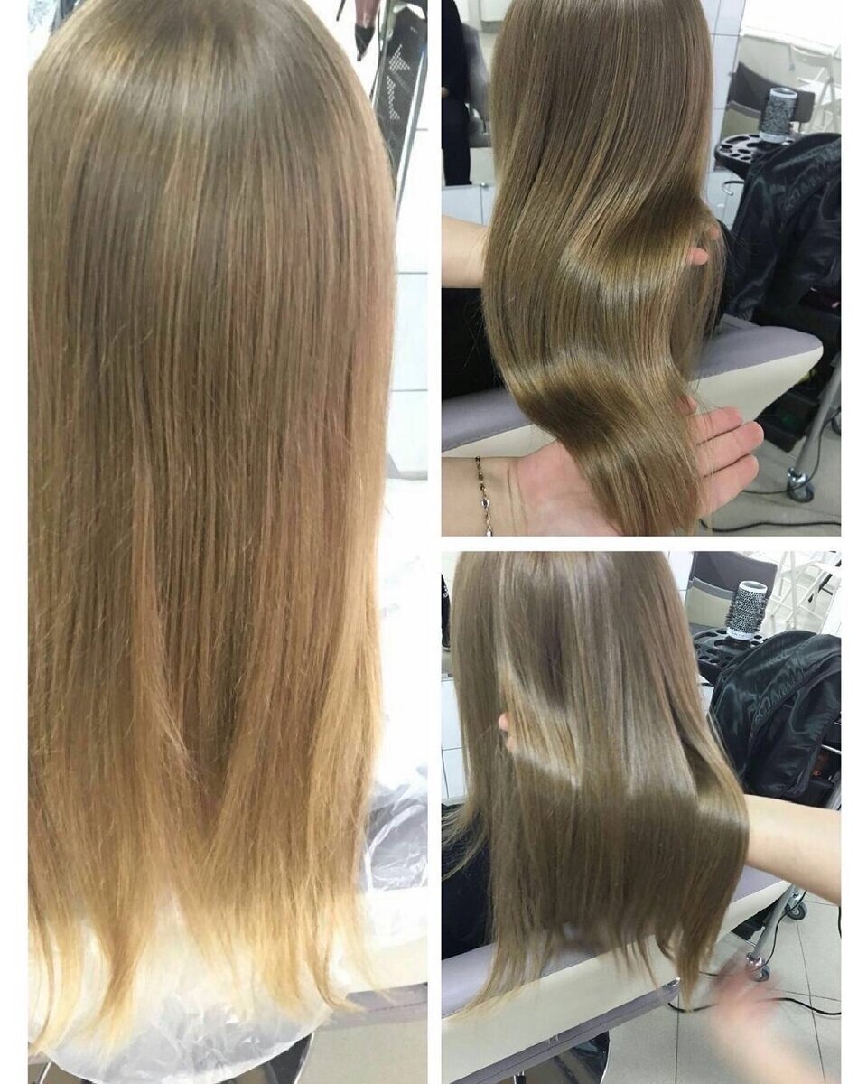 Тонирование натуральных волос с целью восстановления структуры и оттенка, выгоревшего на солнце. Краситель iso I.color  7.0 + 7.8 (1:1) + 1,5% окислитель