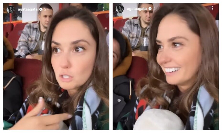    Агата Муцениеце впервые сходила на футбол. Фото: соцсети Агаты Муцениеце