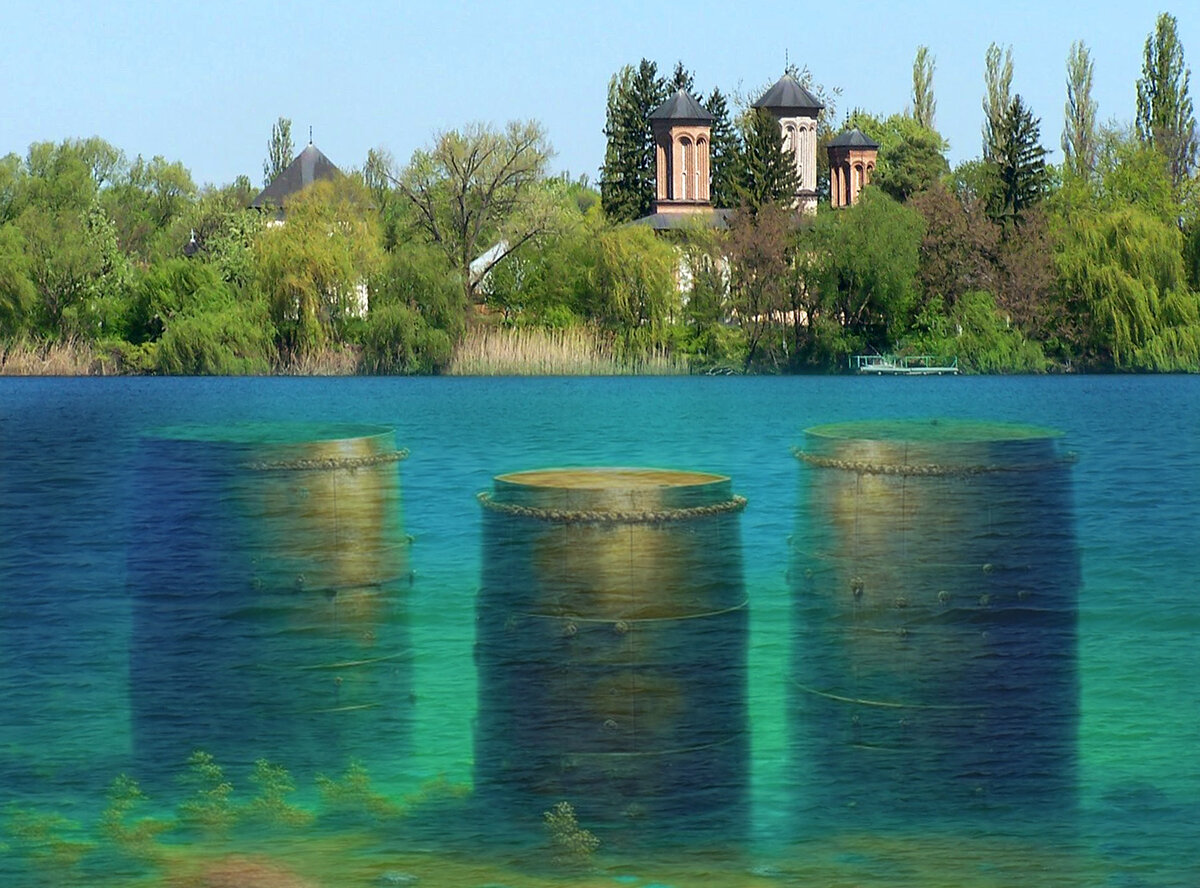 Клад Дракулы в озере Снагов (Авторский коллаж на основе изображения из открытых источников и рисунка нейросети)