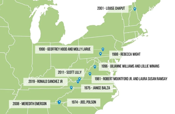 На карте указаны места всех убийств 