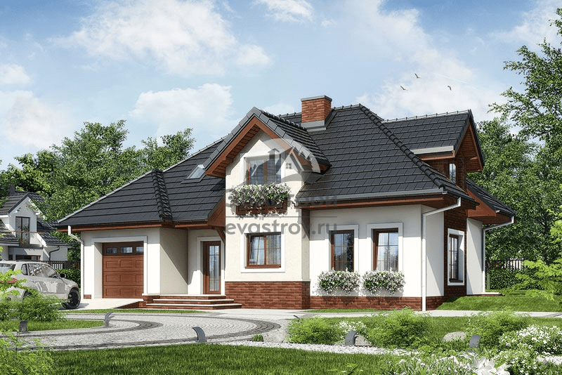 Проект дома 212 м2 с мансардой, гаражом, эркером, балконом и террасой - LG-14