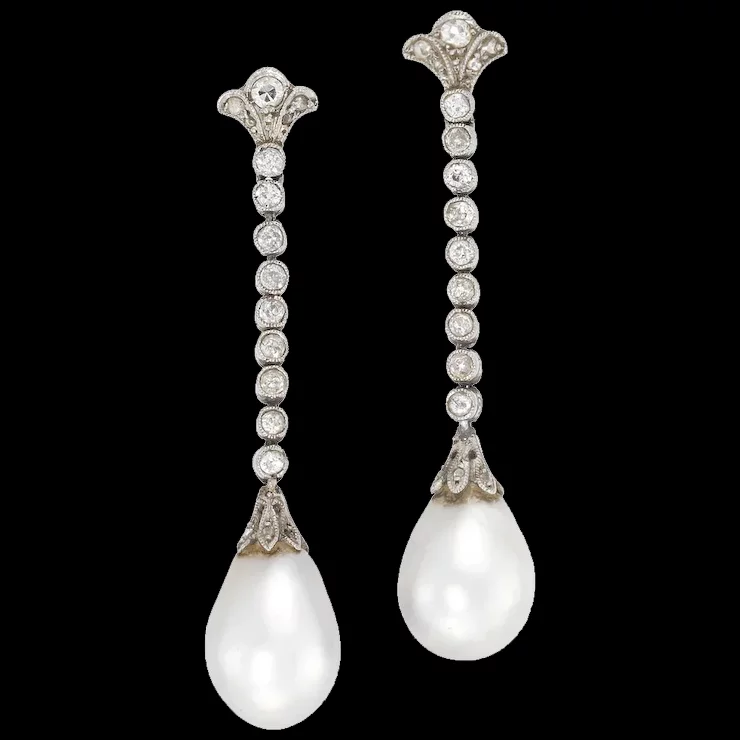 Серьги с бриллиантами и жемчугом, 1900-е.  (c) www.rubylux.com