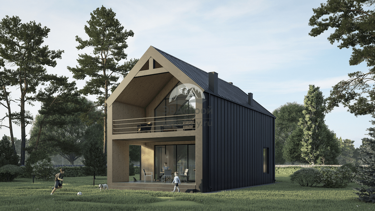 Проект двухэтажного дома 145 м2 в стиле Барнхаус с балконом и террасой - 107-44