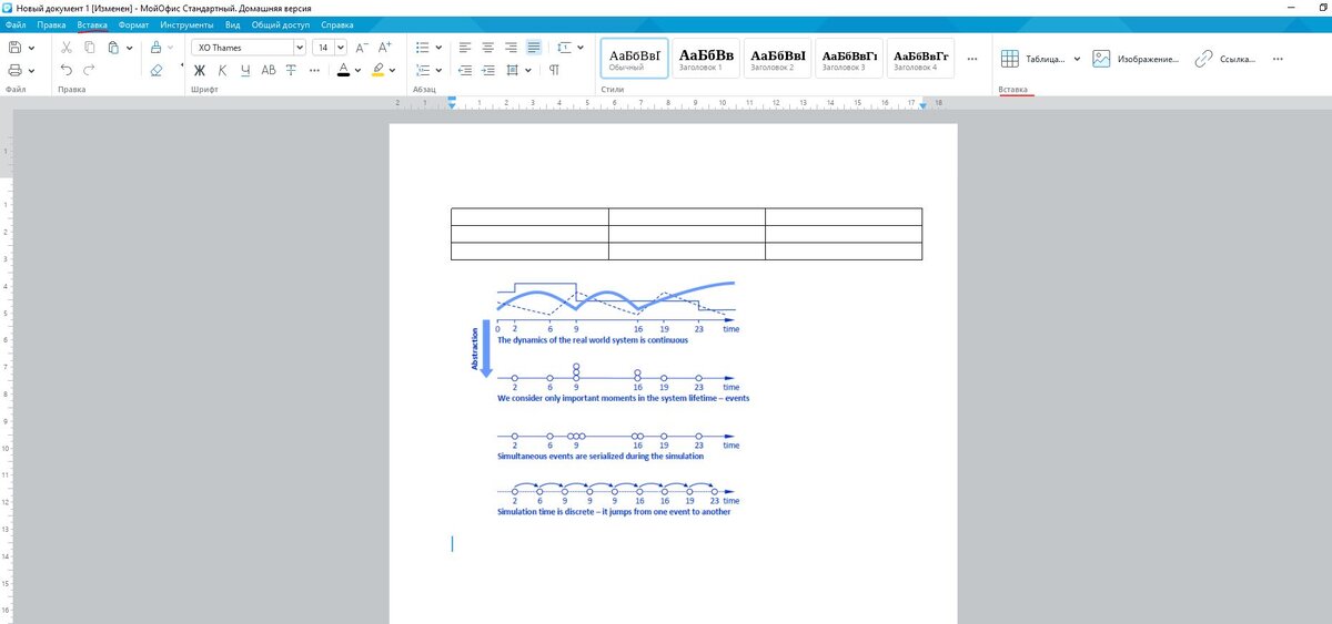 Добавление таблицы и рисунка - в целом никаких отличий от MS Word