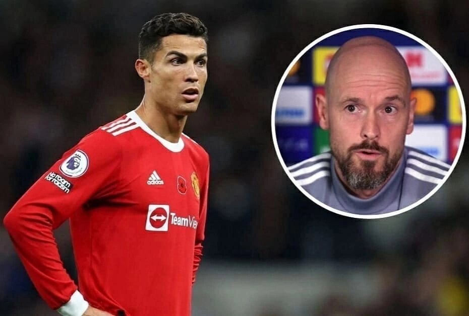 Криштиану Роналду - игрок футбольного клуба "Манчестер Юнайтед" и Эрик Тен Хаг - тренер футбольного клуба "Манчестер Юнайтед"