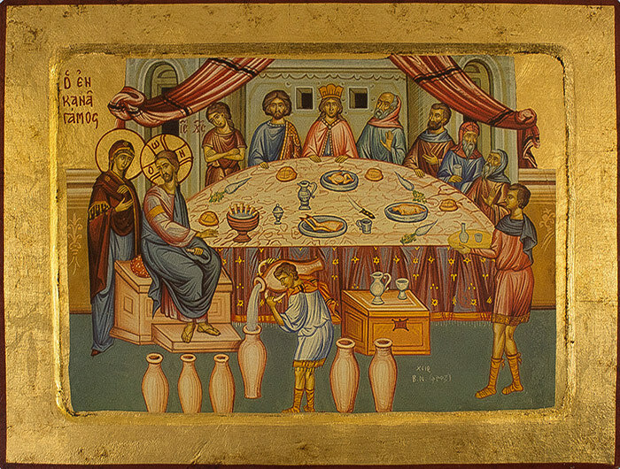 Икона приготовления вина Иисусом.