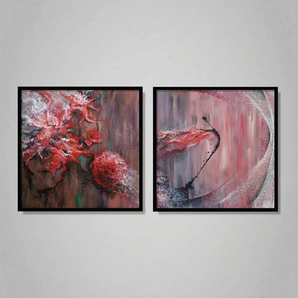 "Прыжок" диптих, деревянная панель, акрил, 2022 г.