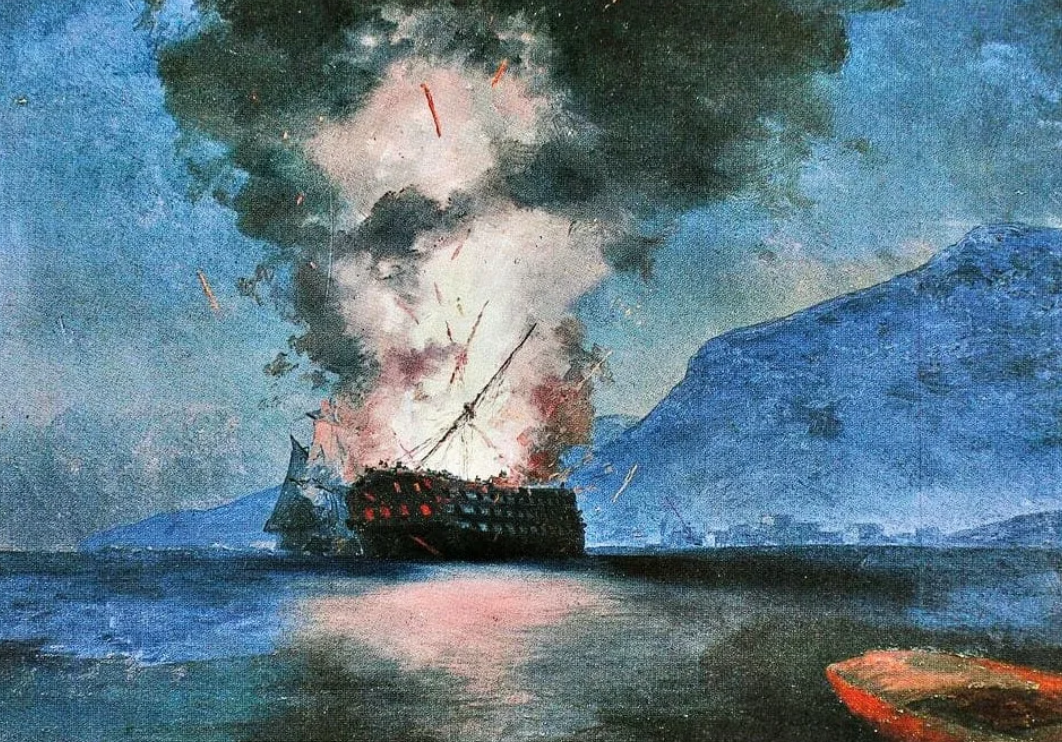 Шторм 1854. Взрыв корабля Айвазовский 1900. Взрыв корабля Айвазовский Недописанная картина.