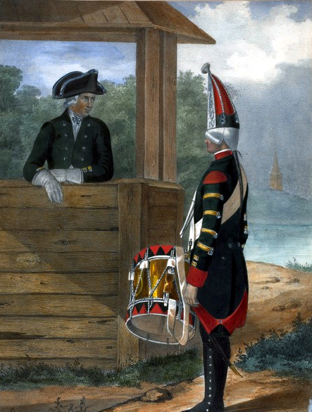 Офицер и Гренадерский Барабанщик Кабардинского Мушкетерского полка. 1797-1801 гг.